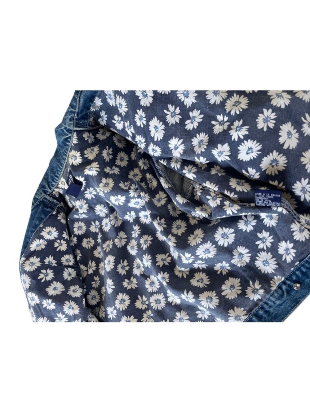 Gap 1969 Denim Jacket Women’s XL Navy Blue Trucker White Daisy Floral Interior - Picture 9 of 11